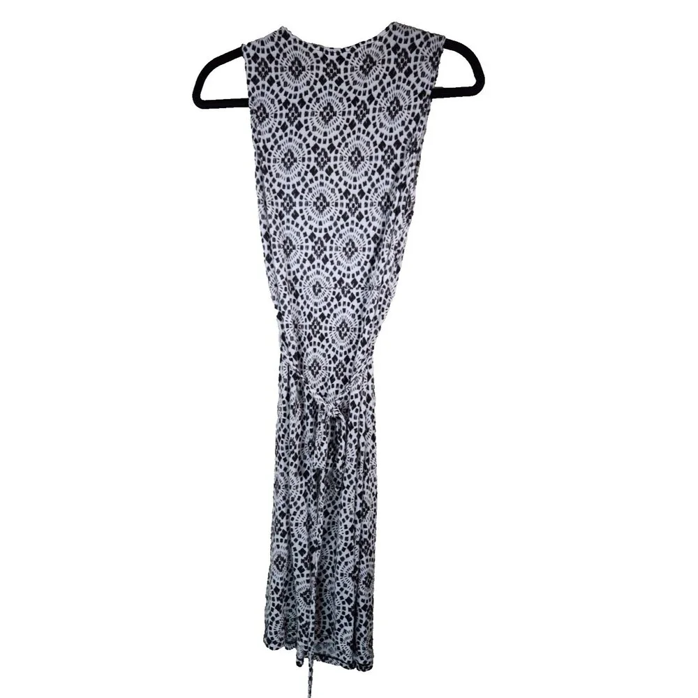 Michael Kors Womens Faux Wrap Dress Small S Black White Geometric Sleeveless
